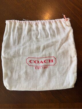 Coach Small White Cotton Dust Pouch with Red Coach Logo 8”x7.5”